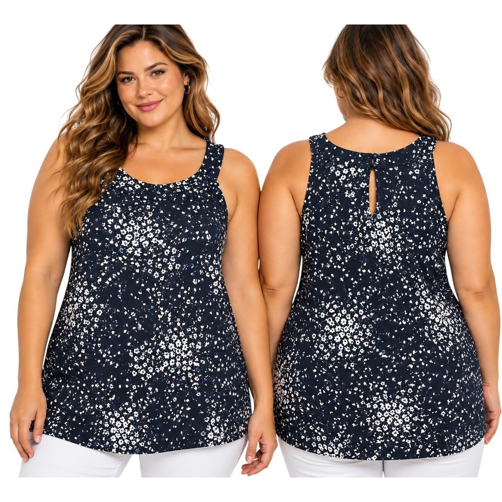 Fortune + Ivy Opal Knit Halter Top XL Navy Floral Sleeveless Keyhole Blouse
